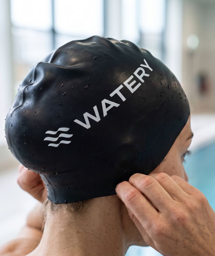 Watery Badekappe für langes Haar - Signature - Schwarz