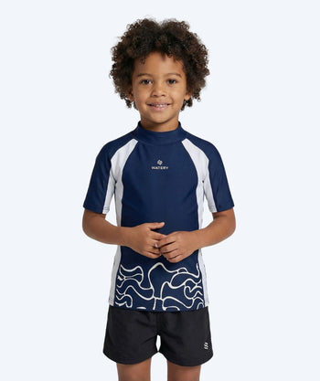Watery UV Shirt für Kinder - Chilton Kurzarm Rashguard - Donkerblau/Weiß