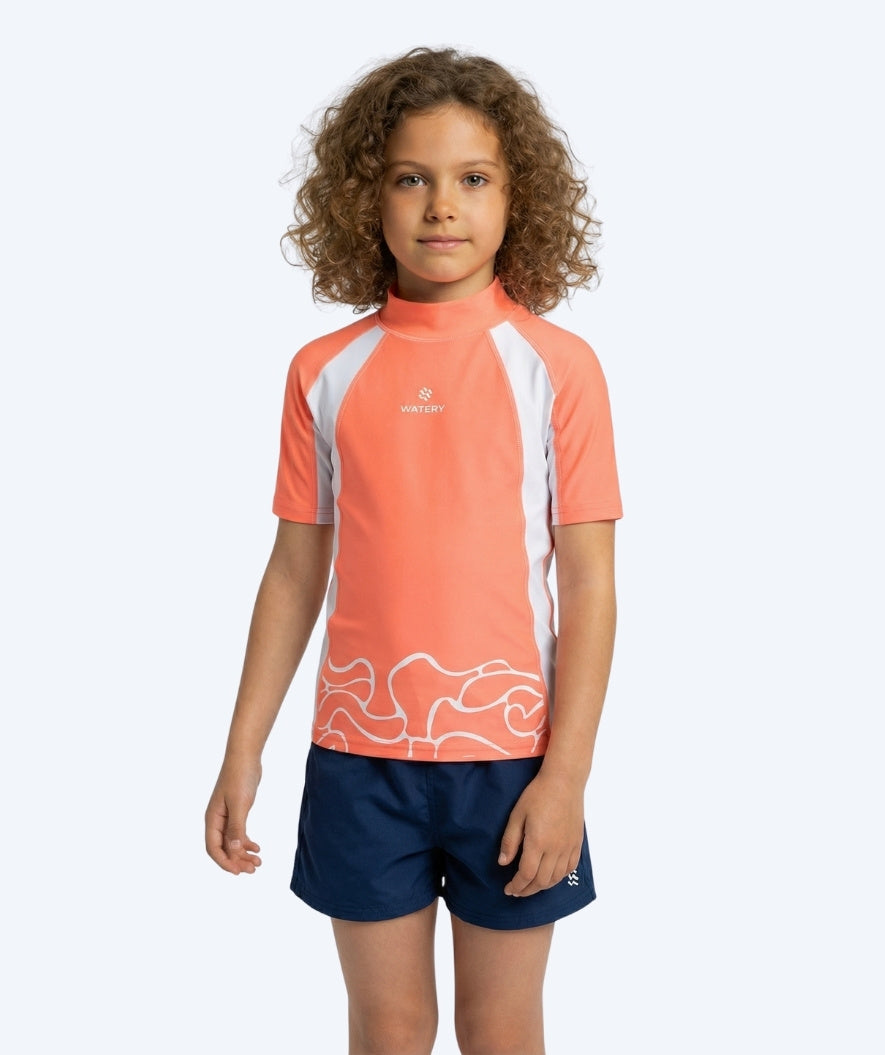 Watery UV Shirt für Kinder - Chilton Kurzarm Rashguard - Hellrosa/Weiß