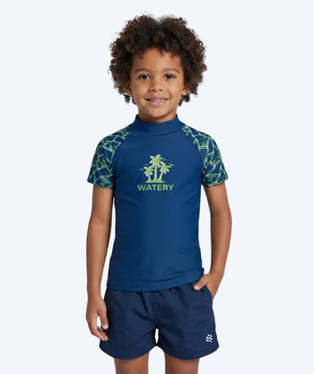 Watery UV Shirt für Kinder - Katsu Kurzarm Rashguard - Grün/Dunkelblau