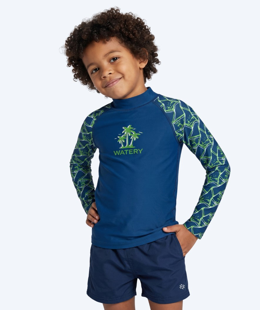 Watery UV Shirt für Kinder - Katsu Langarm Rashguard - Grün/Donkerblau