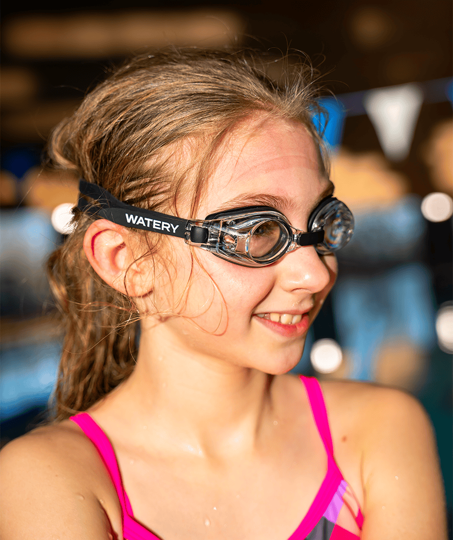 Watery Schwimmbrillen mit Sehstärke für Kurzsichtige Kinder - (-1.5) – (-7.0) - Baffin - Schwarz
