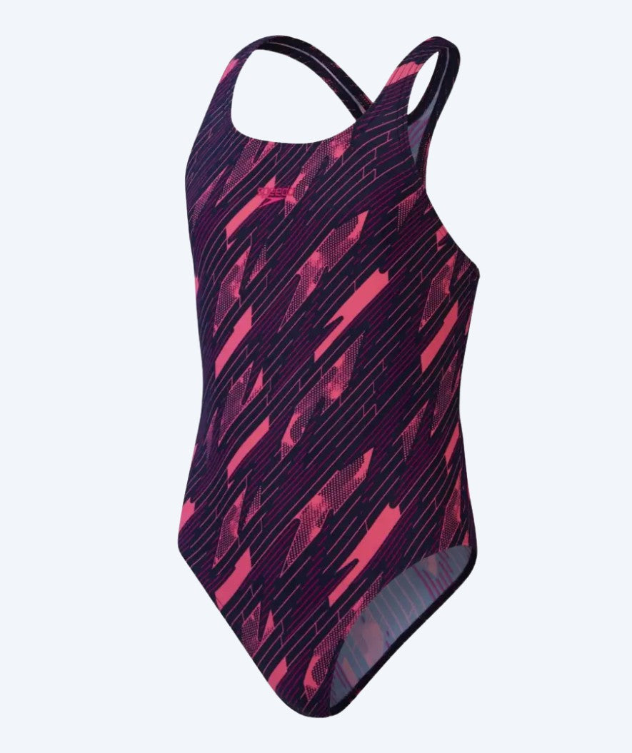Speedo Badeanzug für Mädchen - Hyperboom Allover Medalist - Donkerblau/Rosa
