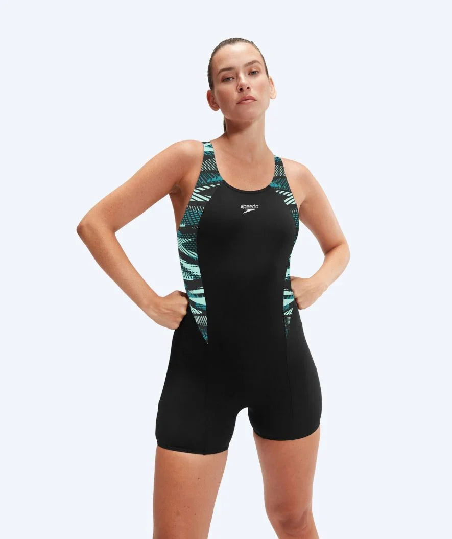 Speedo Badeanzug mit Bein für Damen - Hyperboom Splice - Schwarz/Türkis