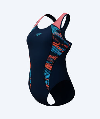 Speedo Badeanzug für Damen - Placement Laneback - Dunkelblau/Hellrosa