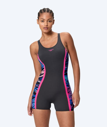 Speedo Badeanzug mit Bein für Damen - Hyperboom Splice Muscleback - Schwarz/rosa