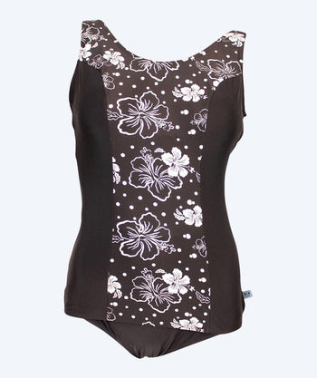 Mirou Badeanzug mit Blumen für Damen in große Größen - 1180s - Schwarz/Weiß