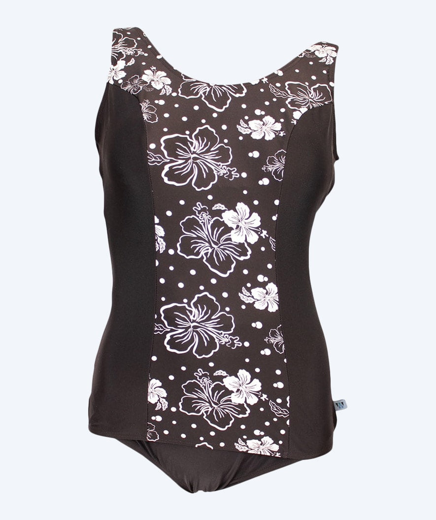 Mirou Badeanzug mit Blumen für Damen in große Größen - 1180s - Schwarz/Weiß