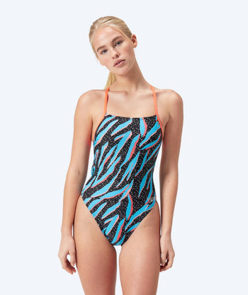 Speedo Badeanzug für Damen - Allover Digital Lattice Tie Back - Schwarz/Blau/Orange