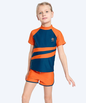Watery UV Shirt für Kinder - Manami Kurzarm Rashguard - Orange/Blau