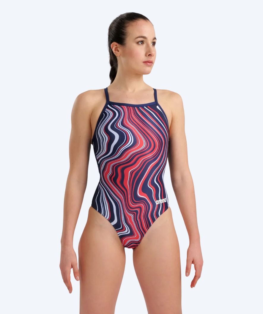 Arena Badeanzug für Damen - Lightdrop Back Marbled - Donkerblau/Rot