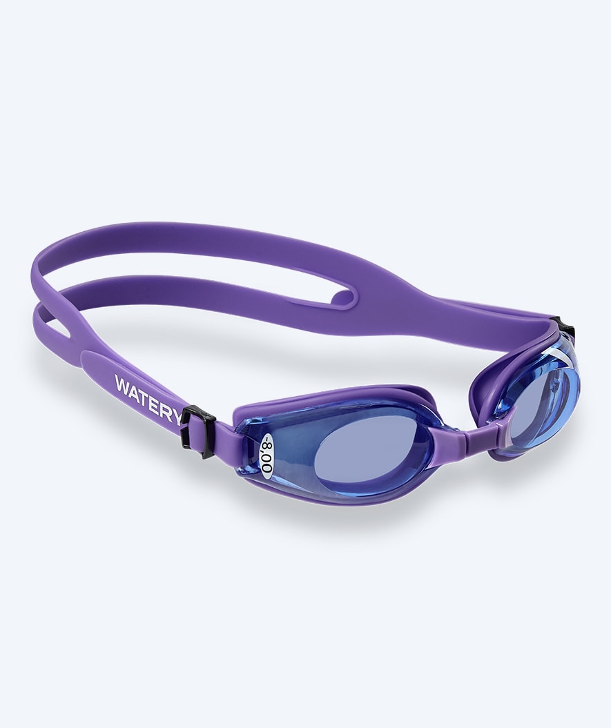 Watery Schwimmbrillen mit Sehstärke für Kurzsichtige Erwachsene - (-2.0) – (-8.0) - Clivia - Lila/Blau