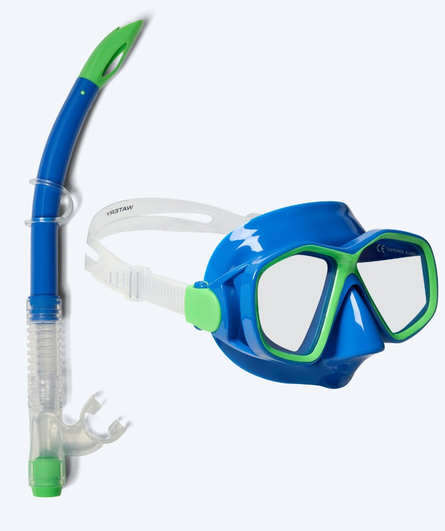 Watery Combo Schnorchelset für Kinder (4-10) - Tropical - Blau/Grün