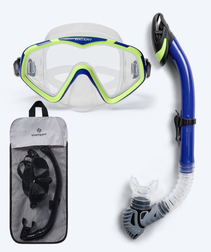 Watery Combo Schnorchelset für Erwachsene (ab 15 Jahre) - Leach Pro - Blau/Gelb