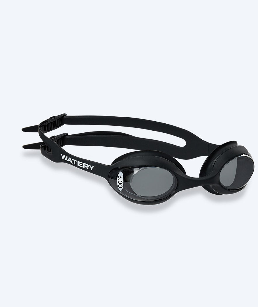 Watery Schwimmbrillen mit Sehstärke für Kurzsichtige Kinder - (-1.0) – (-5.5) - Matira - Schwarz (Smoke Scheiben)