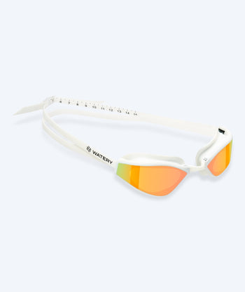 Watery Elite Schwimmbrillen - Storm Racer Mirror - Weiß/Gold
