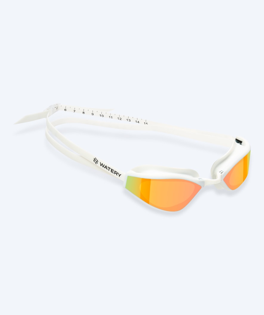 Watery Elite Schwimmbrillen - Storm Racer Mirror - Weiß/Gold