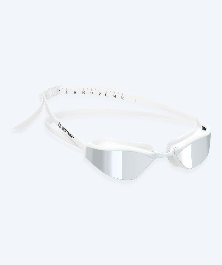 Watery Elite Schwimmbrillen - Storm Racer Mirror - Weiß/Silber