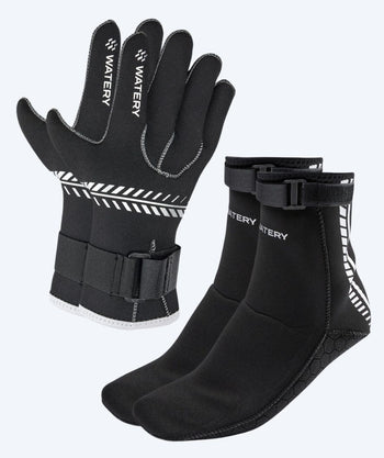 Watery Neoprensocken und -handschuhe - Thermal Reptile (3 mm) - Schwarz/Silber