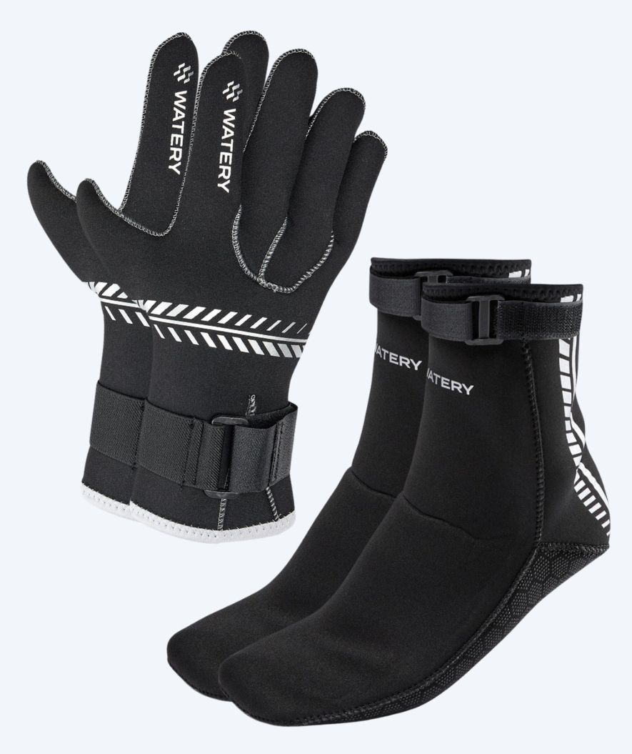 Watery Neoprensocken und -handschuhe - Thermal Reptile (3 mm) - Schwarz/Silber